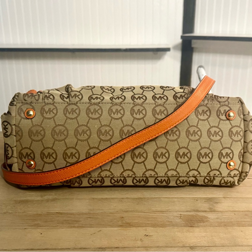 Michael Kors Monogram Gansevoort Beige Tangerine Canvas Leather Satchel Bag - Picture 9 of 16